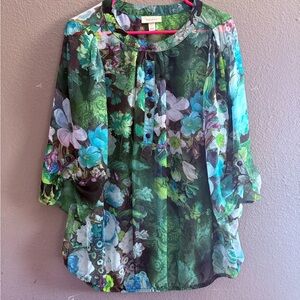 dressbarn Vibrant Floral Blouse in Green and Blue